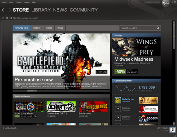 Screenshot of Steam client beta