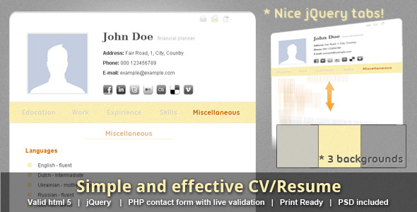 Screenshot for free CV/Resume html template